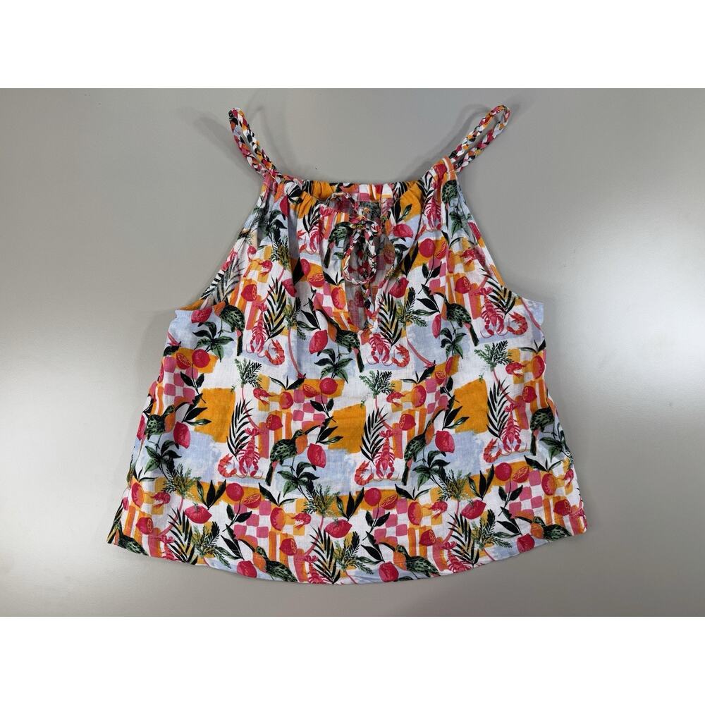 C & C California Womens Linen Tank Top M Floral Tropical Braided Strap